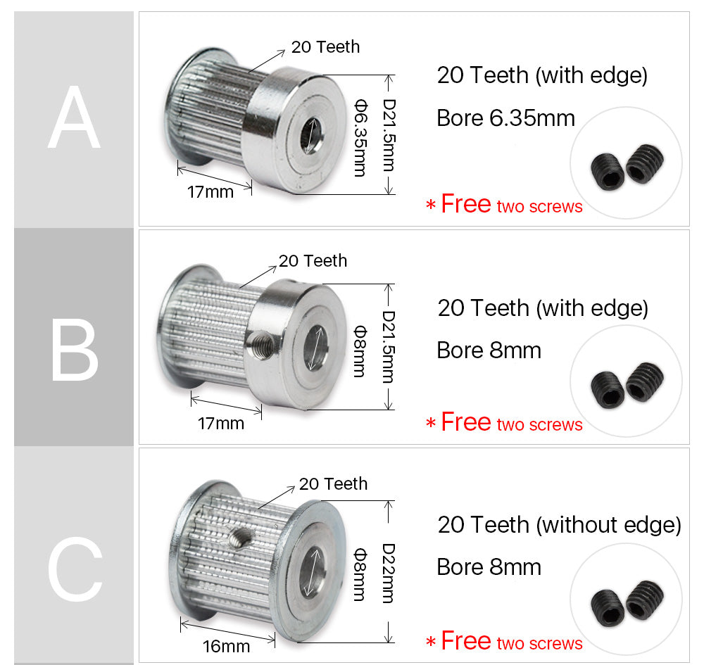 Timing Belt Pulley Synchronous Gear 6.35/8/12mm