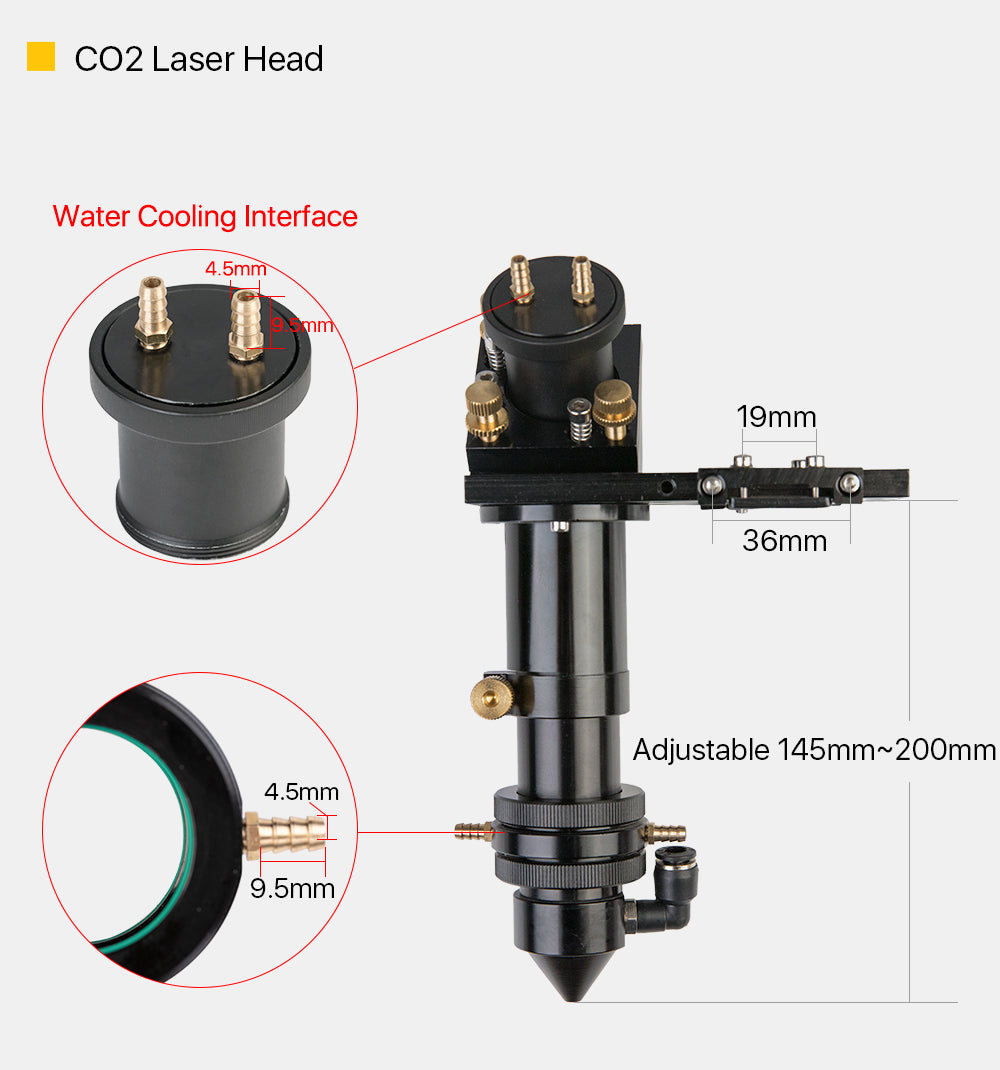 CO2 Laser Head /Mirror Mount / Set with water cooling interface