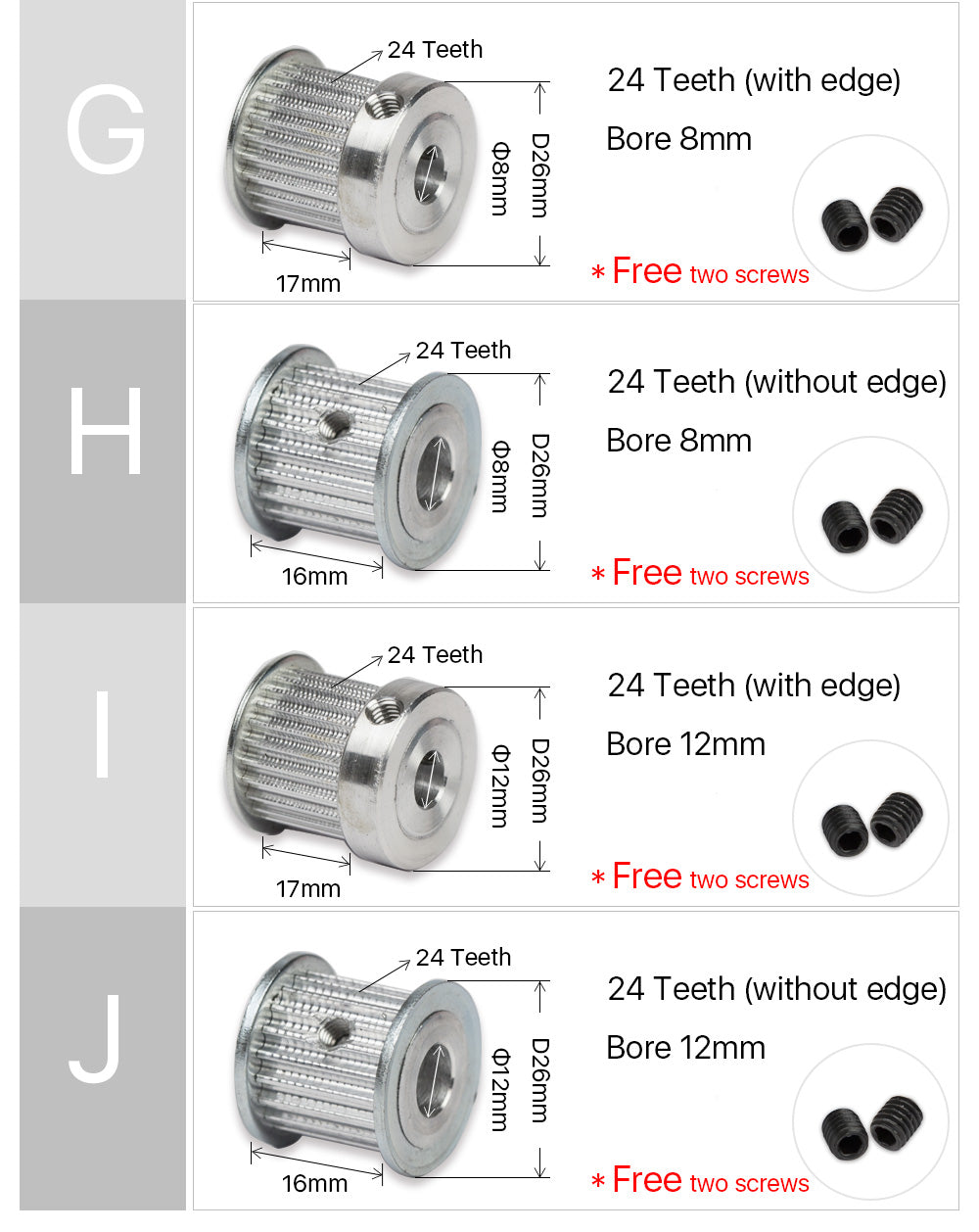 Timing Belt Pulley Synchronous Gear 6.35/8/12mm