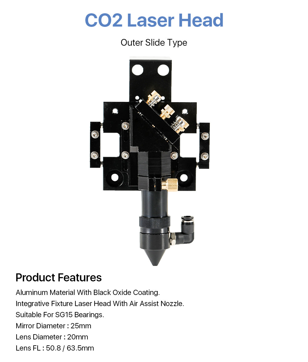 CO2 Laser Head Outer Slider Type with Air Assist Nozzle