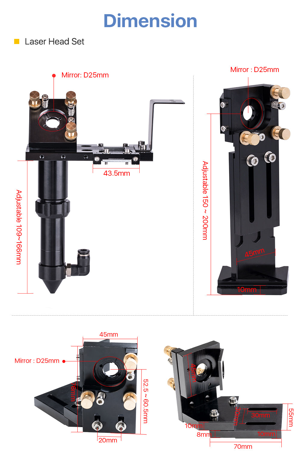 C Series CO2 Laser Metal Parts Mechanical Parts Set Transmission Laser head