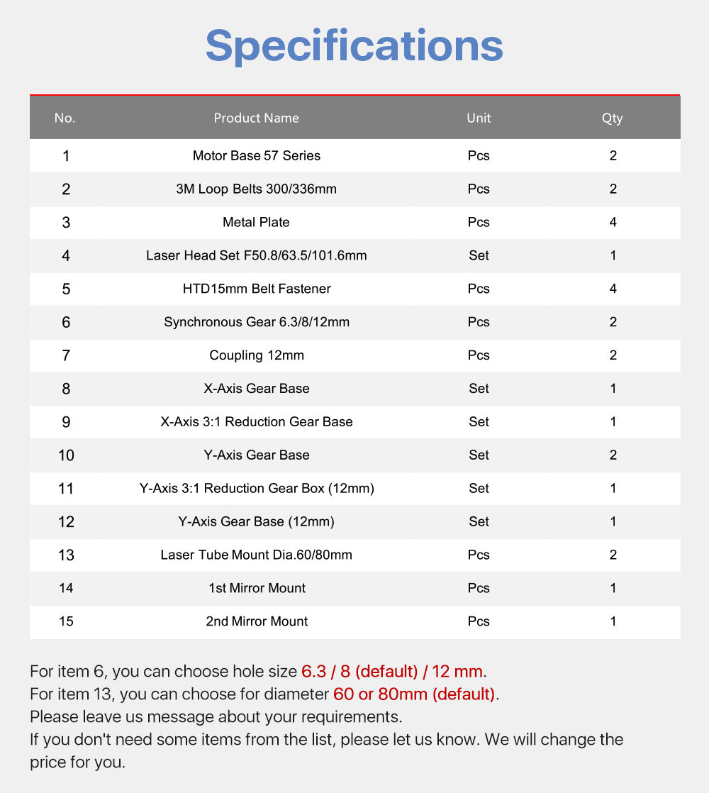 CO2 Metal Parts Set E Series Transmission Laser Head Mechanical Components for DIY Laser Machine