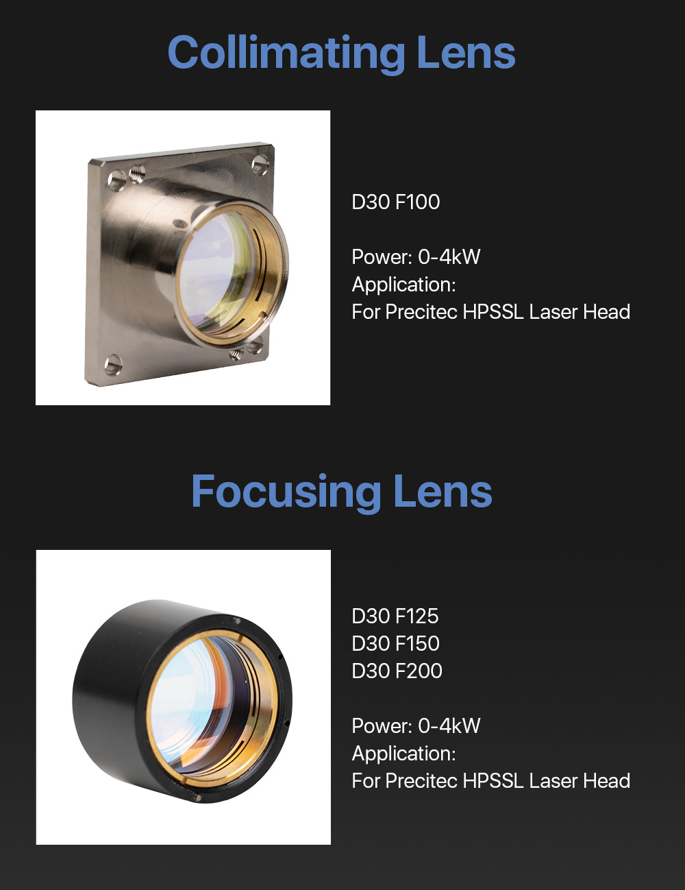 Raylasers Collimating & Focusing Lens For Precitec HPSSL Laser Cutting Head