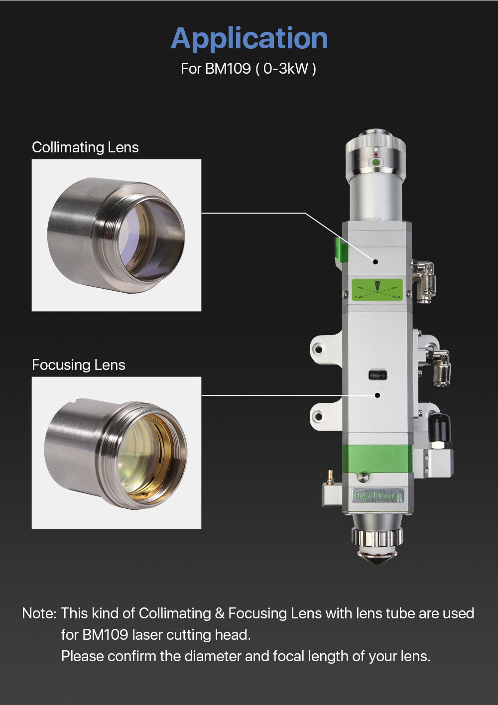 Raylasers Focusing & Collimating Lens With Lens Tube For Raytools BM109