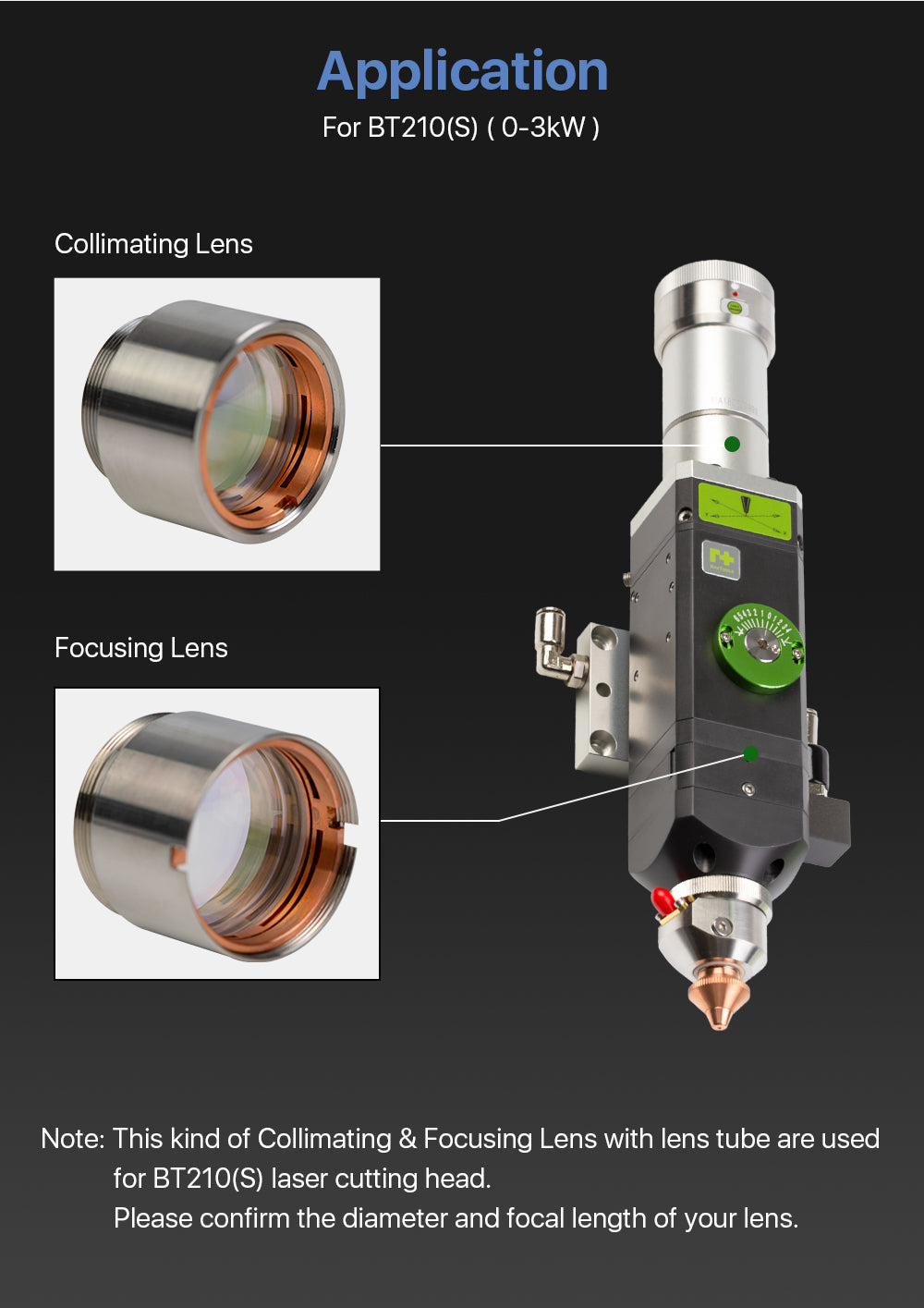 Raylasers Focusing & Collimating Lens With Lens Tube For Raytools BT210(S)