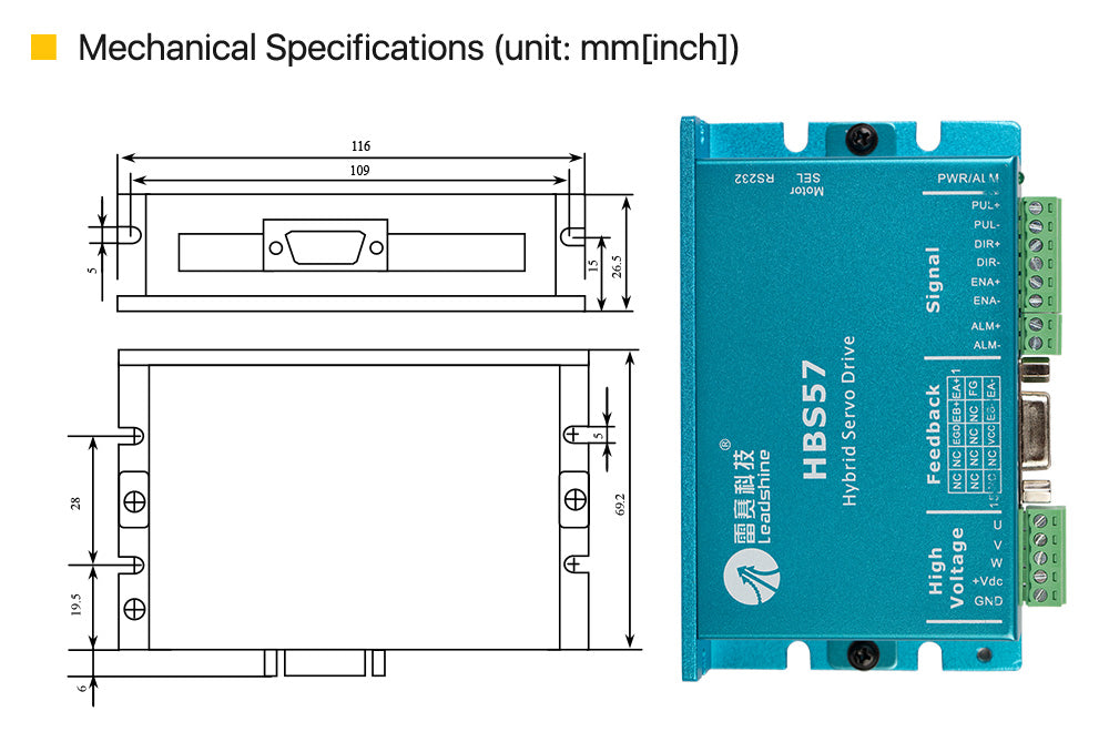 Leadshine HBS57+573HBM20-1000 Nema23 3 Phase Hybrid Servo Closed Loop