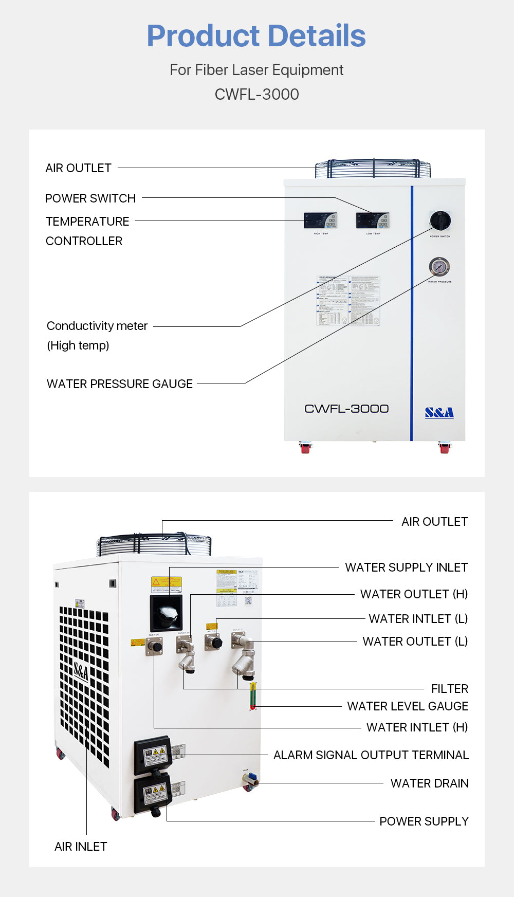 S&A Industrial Chiller（Fiber）CWFL-3000ET & 3000BT