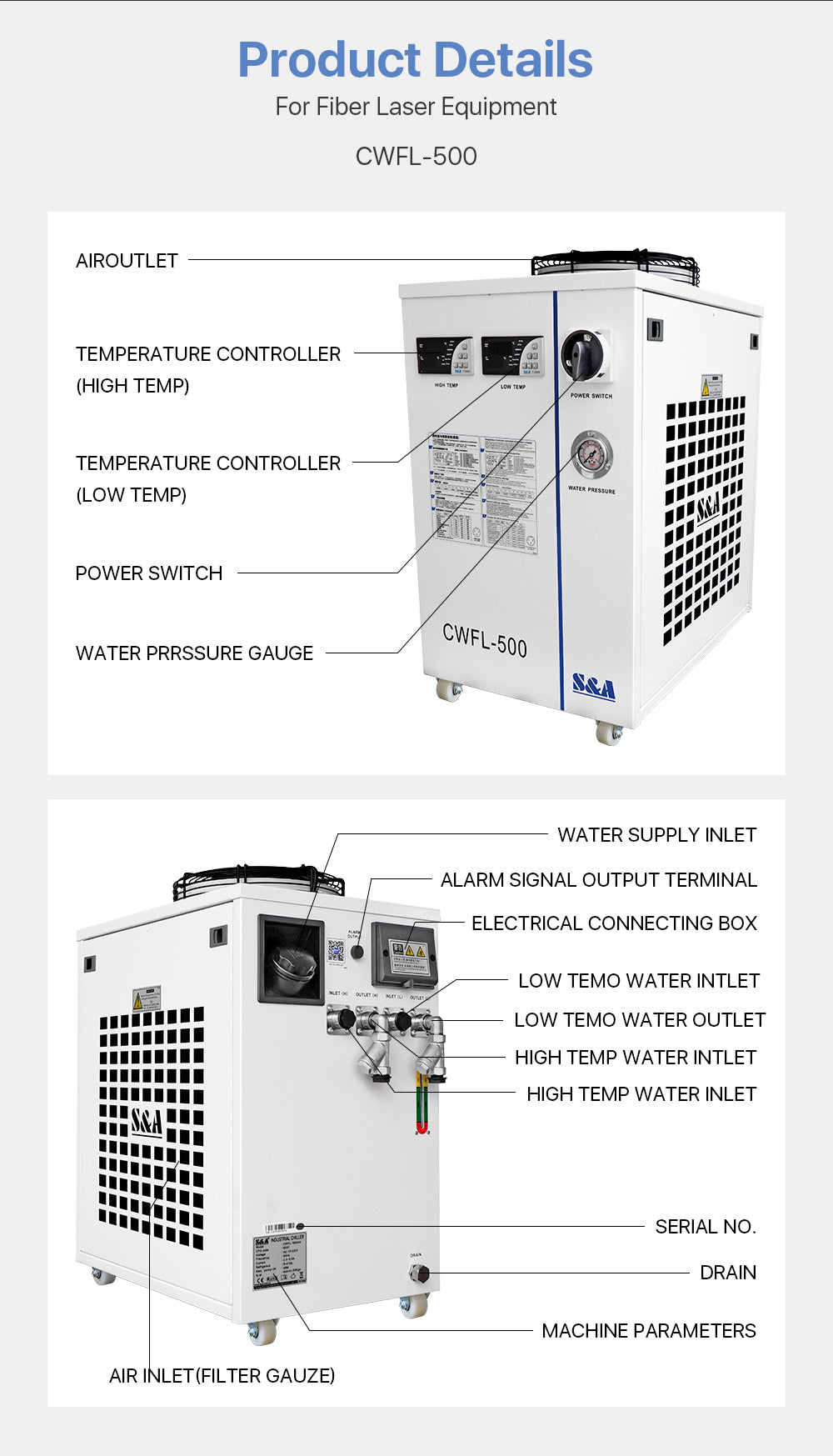 S&A Original Industrial Chiller（Fiber）CWFL-500AN 500BN