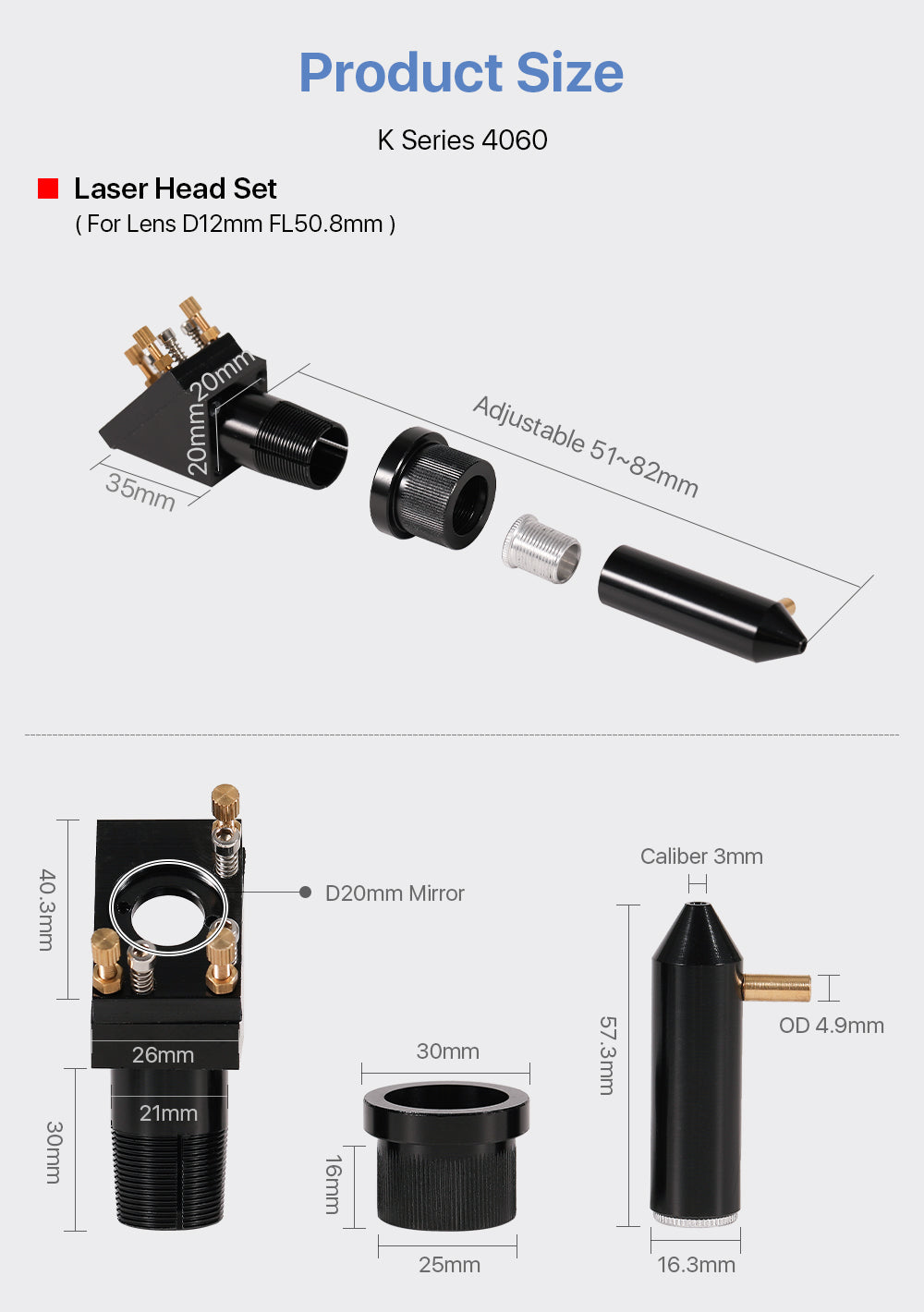 Raylasers K Series Black Laser Head Set With 1st Mirror Mount & 2nd Mirror Mount