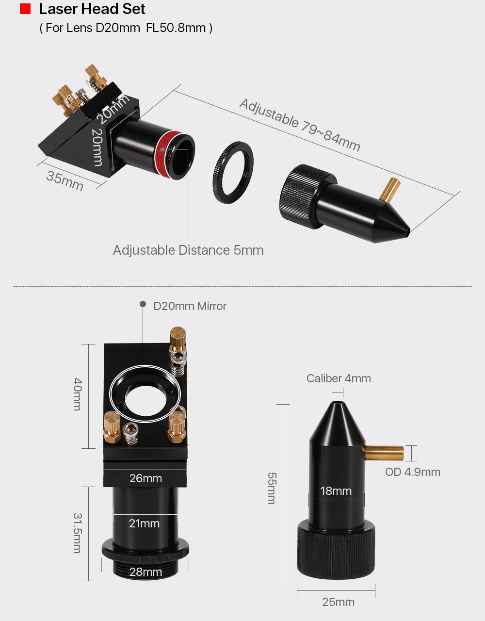 Raylasers K Series Black Laser Head Set With 1st Mirror Mount & 2nd Mirror Mount