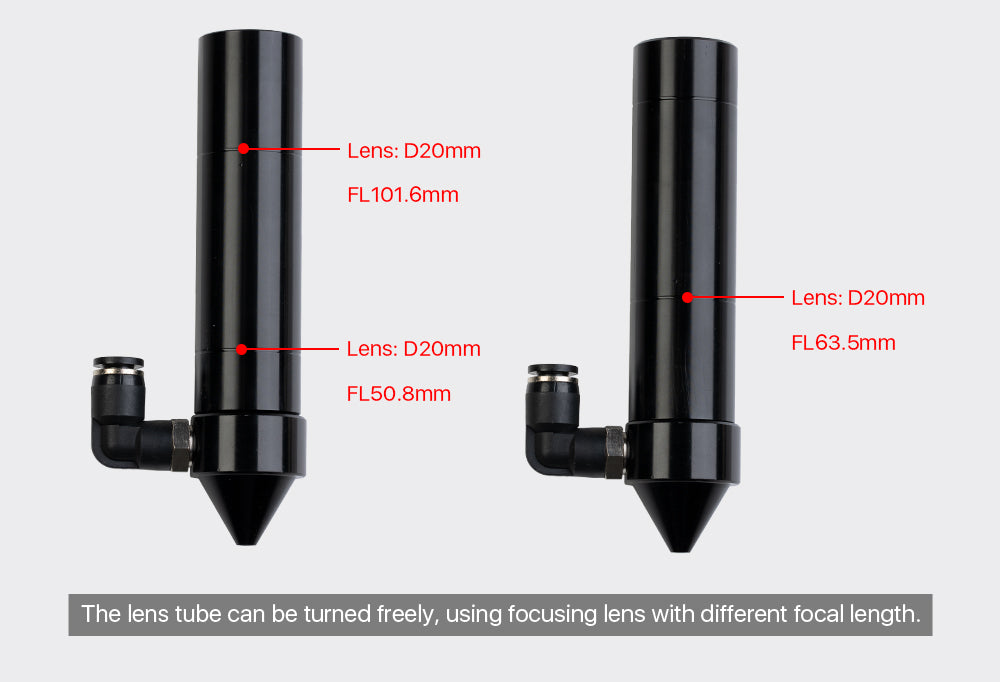 CO2 Laser Head Set for Focusing Lens D20mm FL50.8 & 63.5 & 101.6 Mirror 25mm