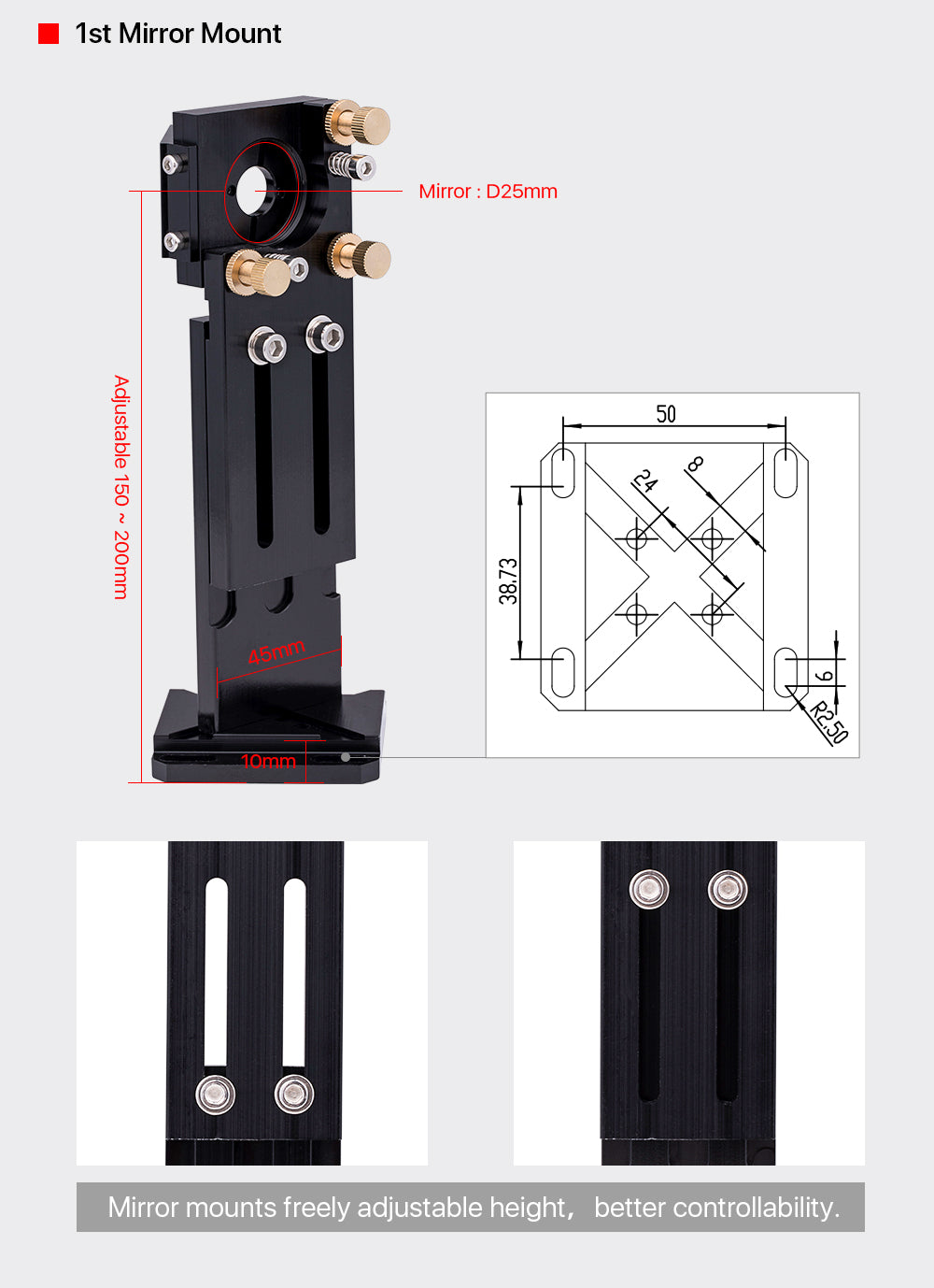 E Series CO2 Laser Head Set + 1 Pcs Focus Lens 20mm + 3 Pcs Reflective Mirror 25mm for CO2 Laser Engraving Cutting Machine