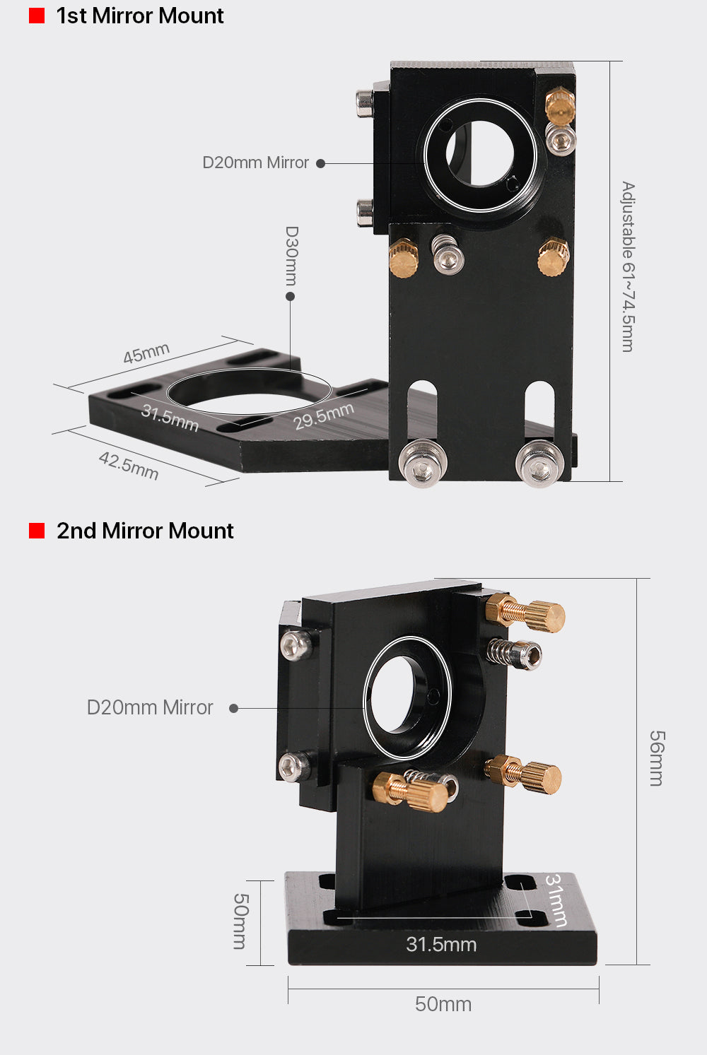 Raylasers K Series Black Laser Head Set With 1st Mirror Mount & 2nd Mirror Mount