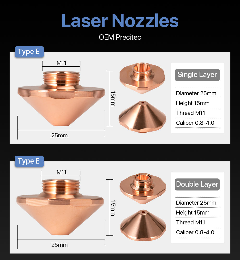 Bodor Dia.28mm Laser Nozzles Caliber 0.8-4.0mm for Empower OEM Precitec Fiber Cutting Head