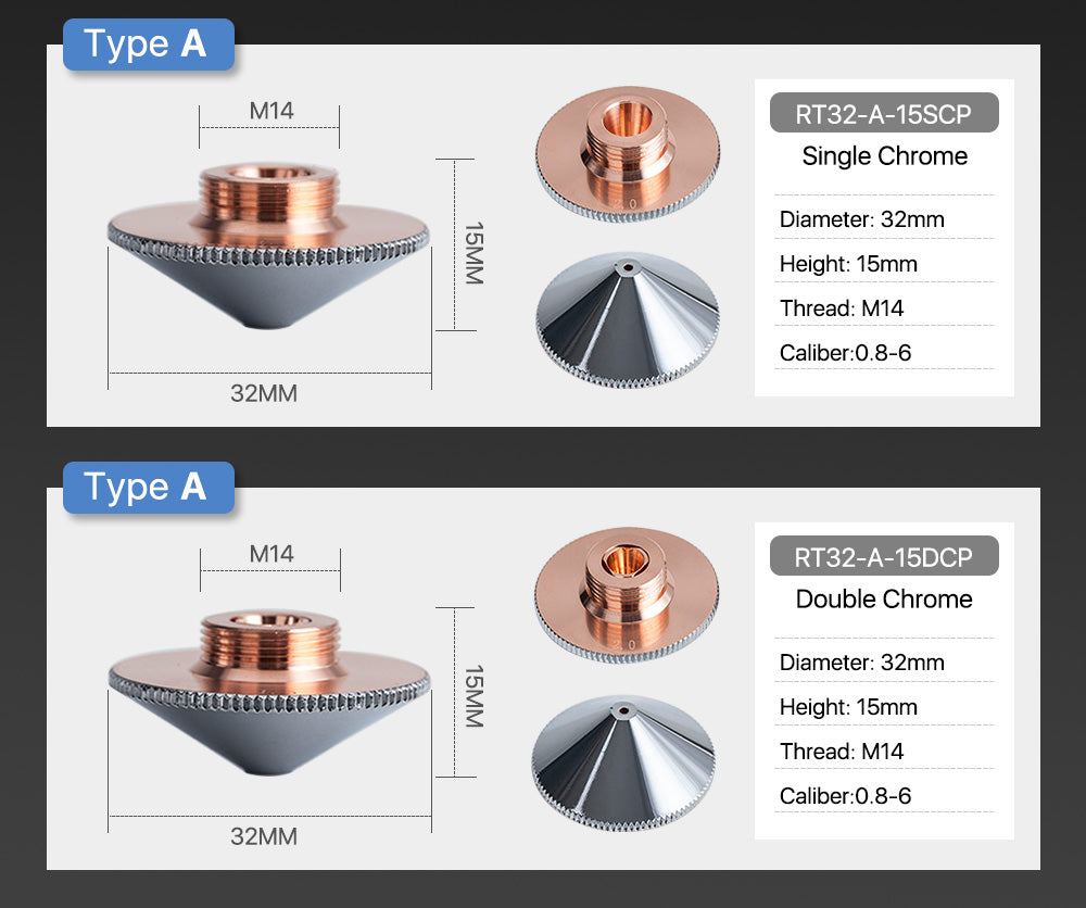 Raylasers Laser Nozzle A Type for Raytools Cutting Nozzles Dia.32mm Height 15mm Caliber 0.8 - 6.0mm