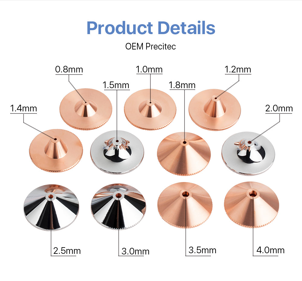 Bodor Dia.28mm Laser Nozzles Caliber 0.8-4.0mm for Empower OEM Precitec Fiber Cutting Head