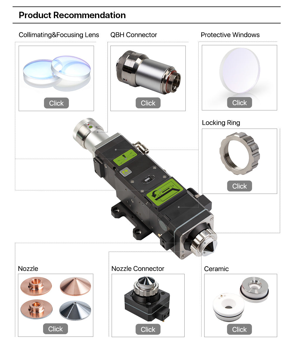 Raylasers Laser Nozzle A Type for Raytools Cutting Nozzles Dia.32mm Height 15mm Caliber 0.8 - 6.0mm