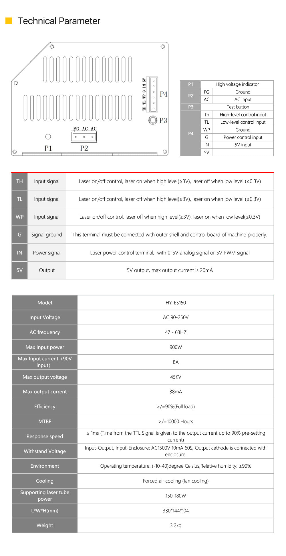 Raylasers 150-180W HY-W Series CO2 Laser Power Supply