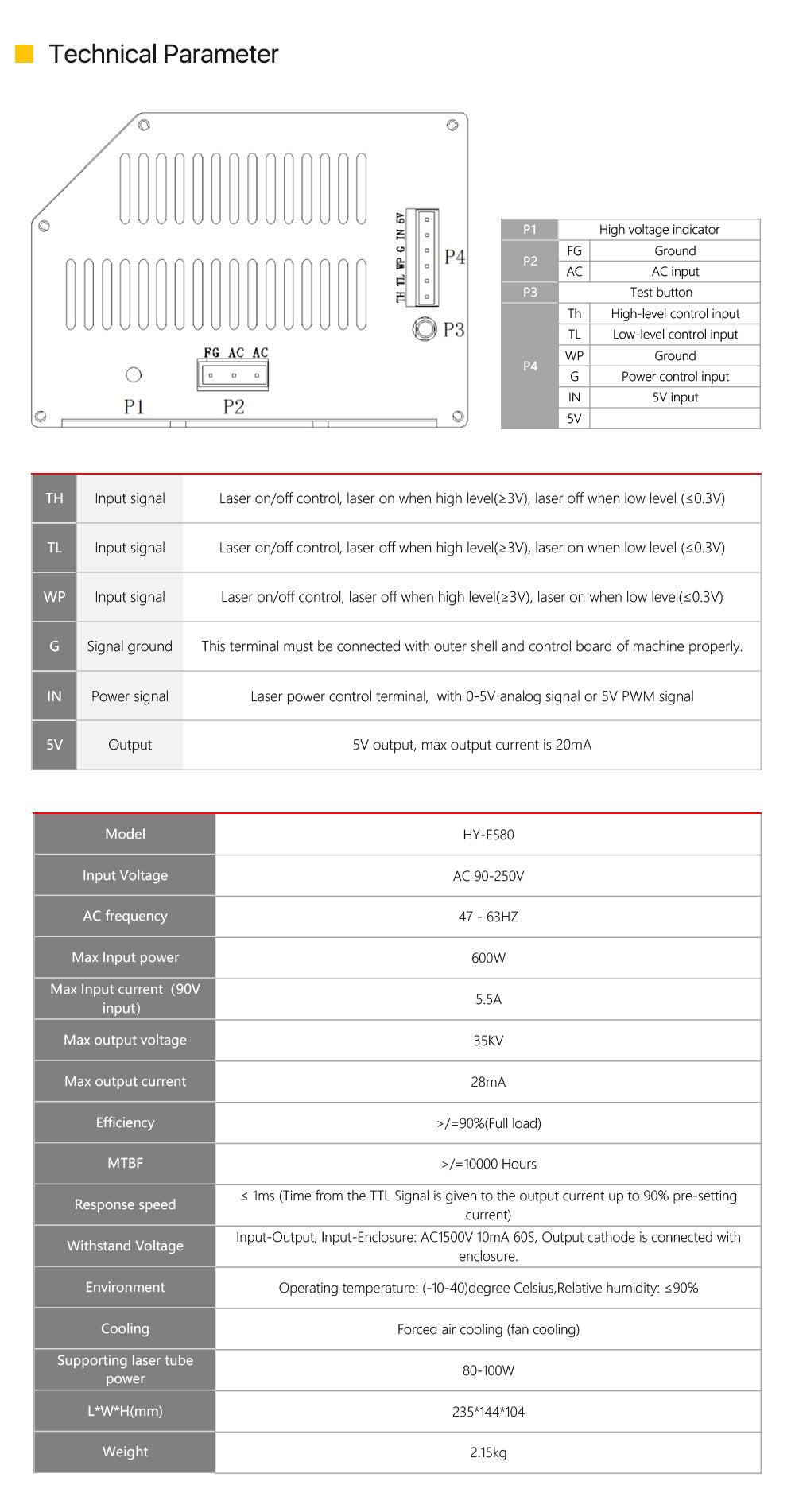 Raylasers 80-100W HY-Es Serise Power Supply