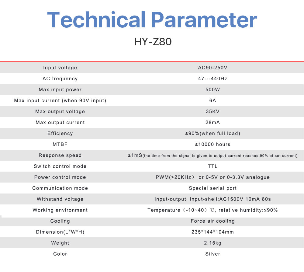 80-100W CO2 Laser Power Supply AC90-250V