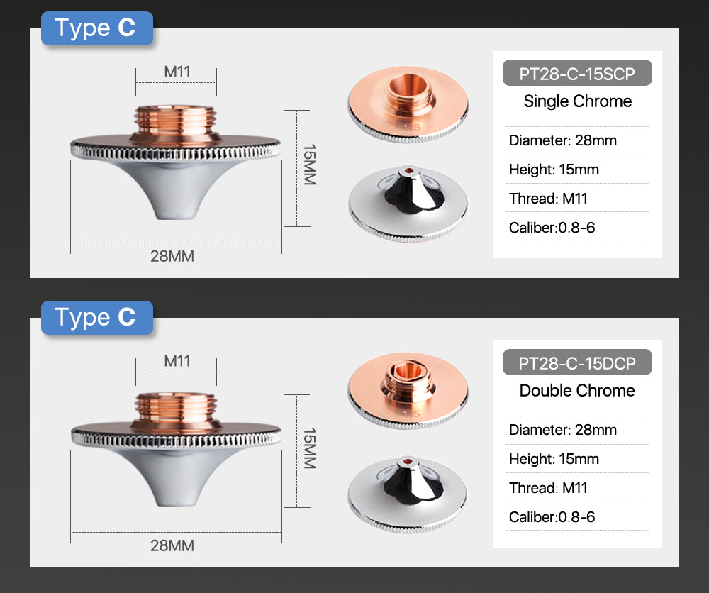 C Type Precitec HSG Cutting Nozzles Diameter 28mm Caliber 0.8 - 4.0mm OEM for Precitec Fiber Laser Head