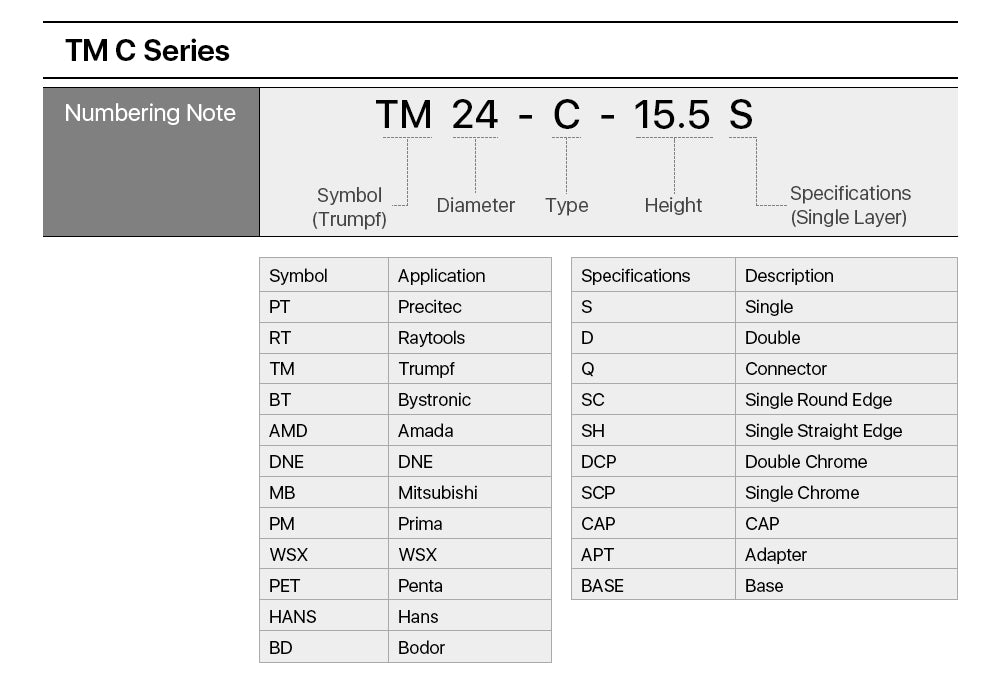 C Type OEM Trumpf EAA Nozzles Single Layer Caliber 0.8mm-2.7mm