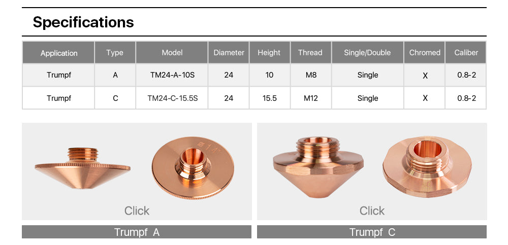 A Type OEM Trumpf M8 Nozzles Single Layer D24 Caliber 0.8mm-2.7mm