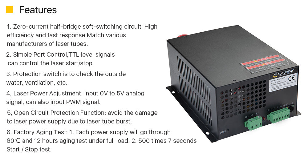 80W CO2 MYJG Series Power Supply (Black Shell ) MYJG-80W 110/220V