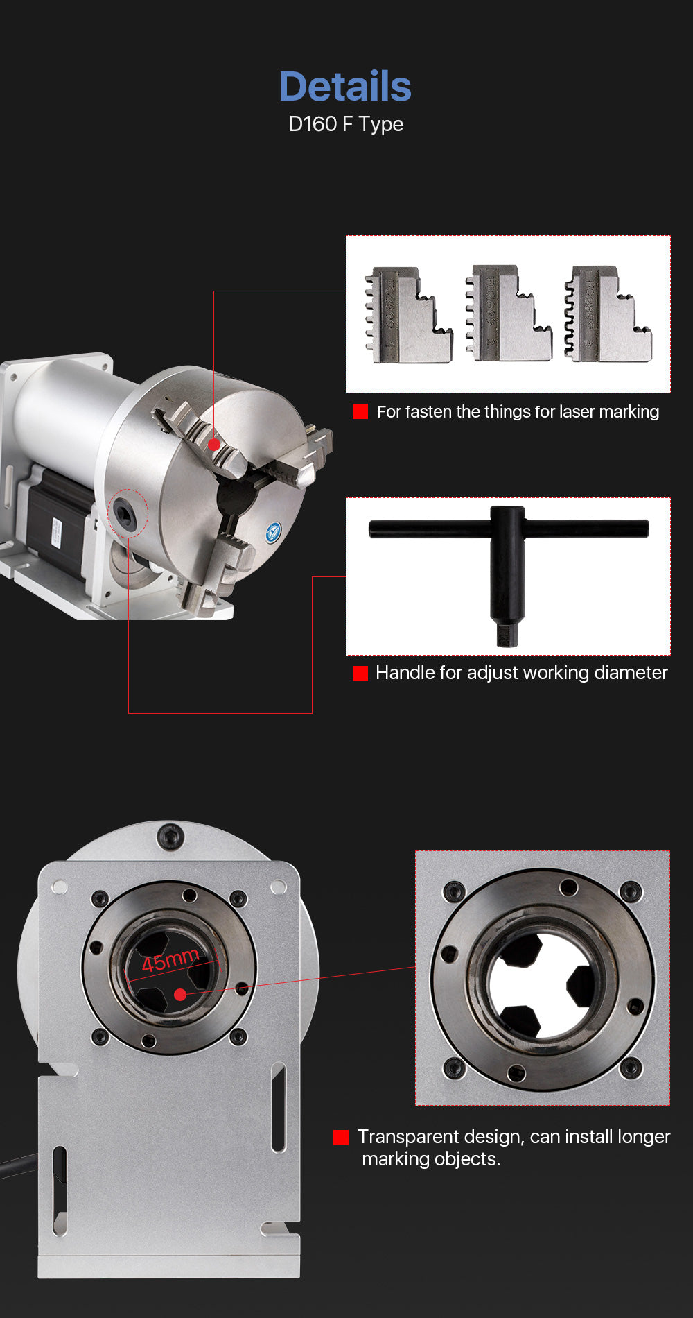 Rotary Attachment Diameter160mm Nema34 Motor and Driver for Cuboid Objects Circular Fiber Marking Machine