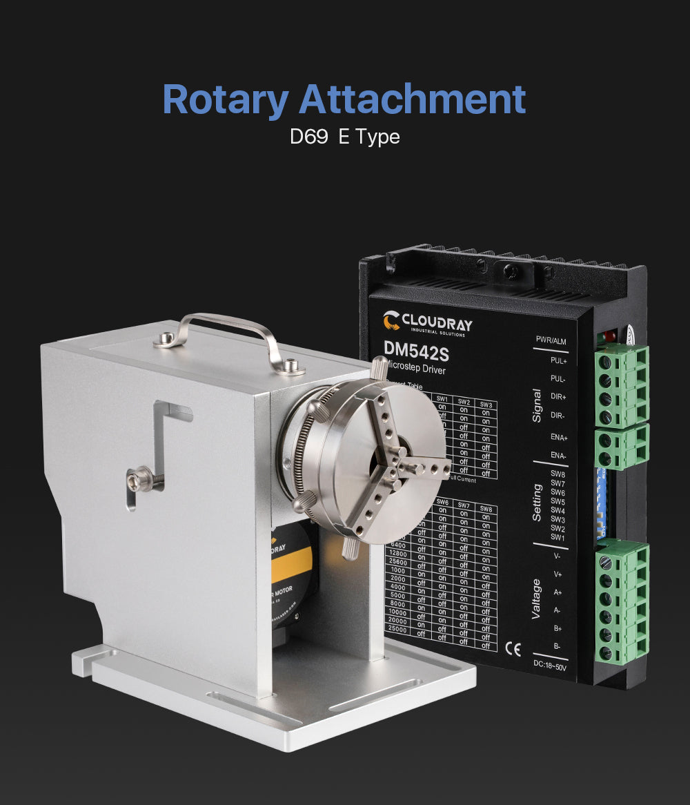 Rotary Attachment Diameter 69mm with Nema23 Motor DM542S Driver for Cuboid Objects Circular Fiber Marking Machine