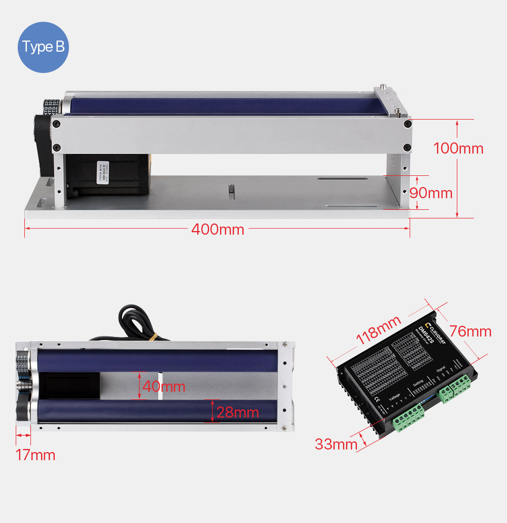 Rotary Attachment Stepper Motor Nema 24 + Driver for Laser Marking Cylindrical Objects DIY Part