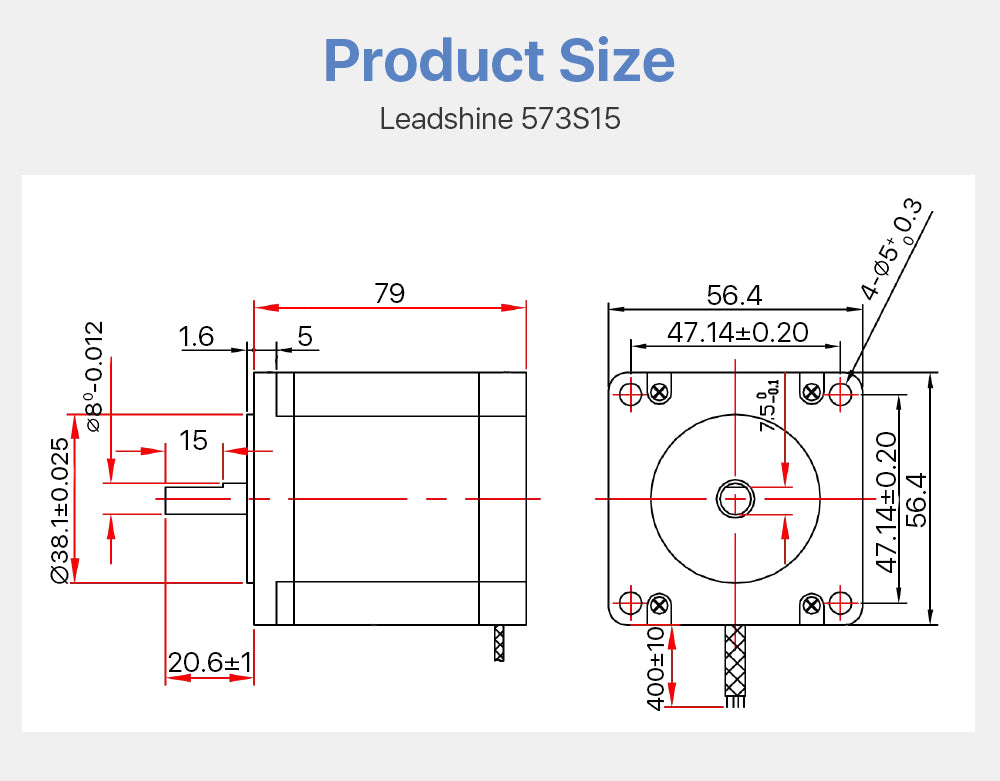 Leadshine 3 phase Stepper Motor 573S15 for NEMA23 5A Length 76mm Shaft 8mm