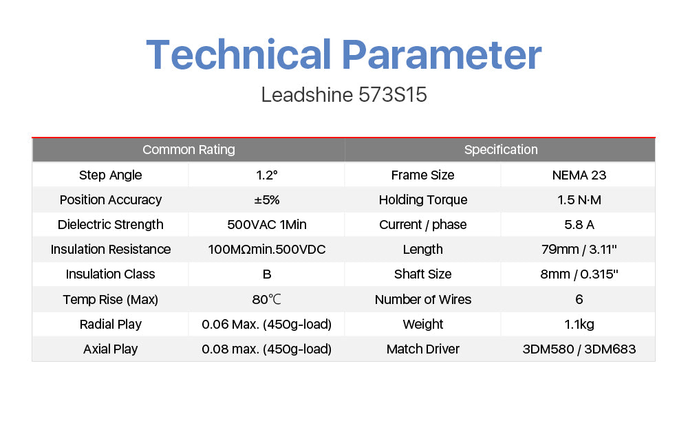 Leadshine 3 phase Stepper Motor 573S15 for NEMA23 5A Length 76mm Shaft 8mm