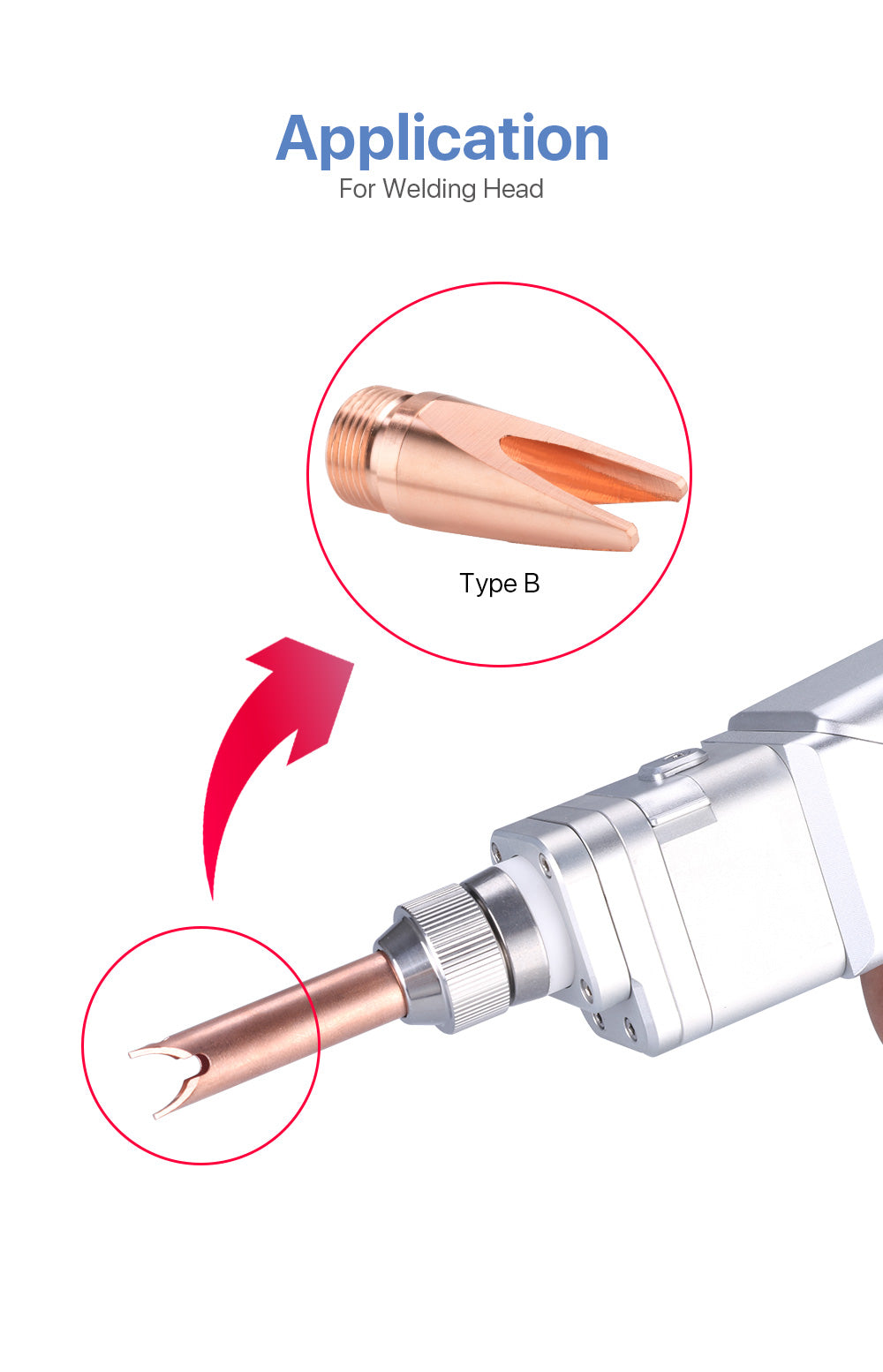 Welding nozzle with wire feed for welding head